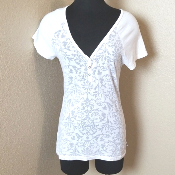 Prana Short Sleeve White Floral Top - Picture 1 of 7